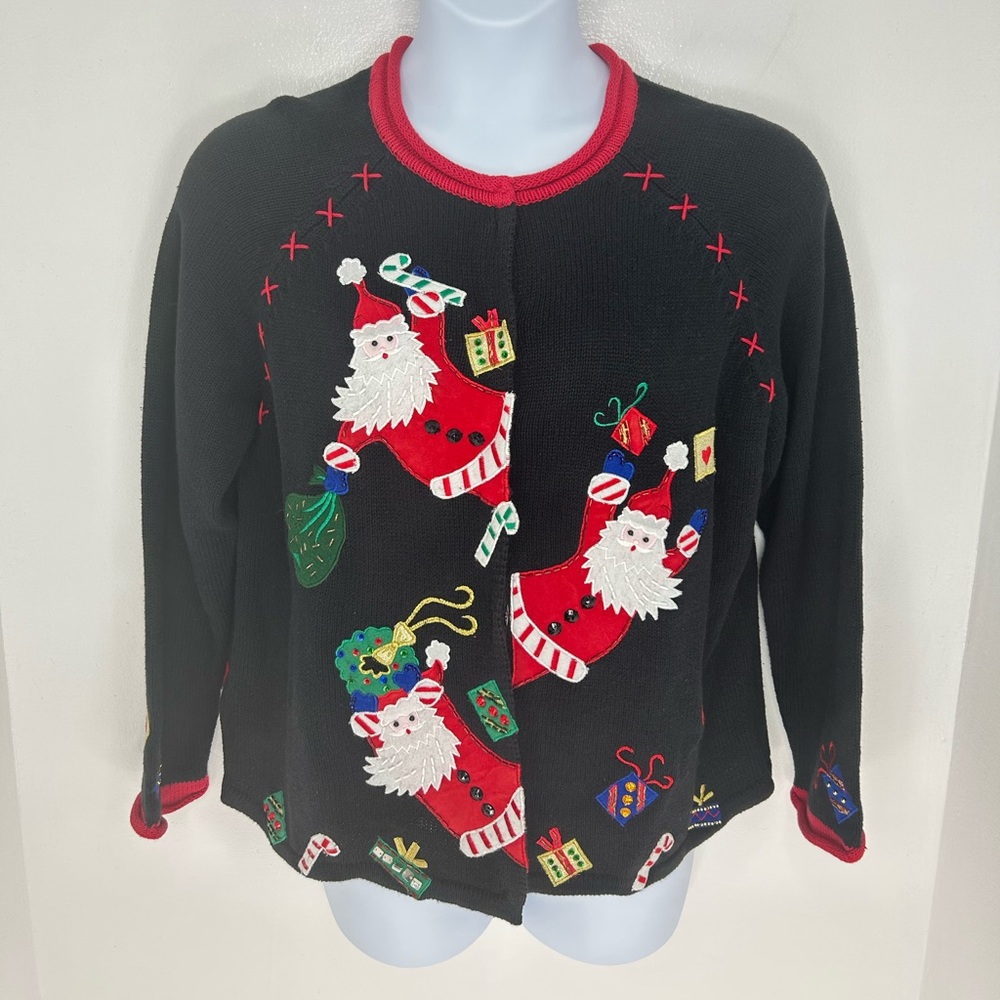 Tiara International Vintage Ugly Christmas‎ Sweater Womens Large Holiday Santa - Picture 2 of 15